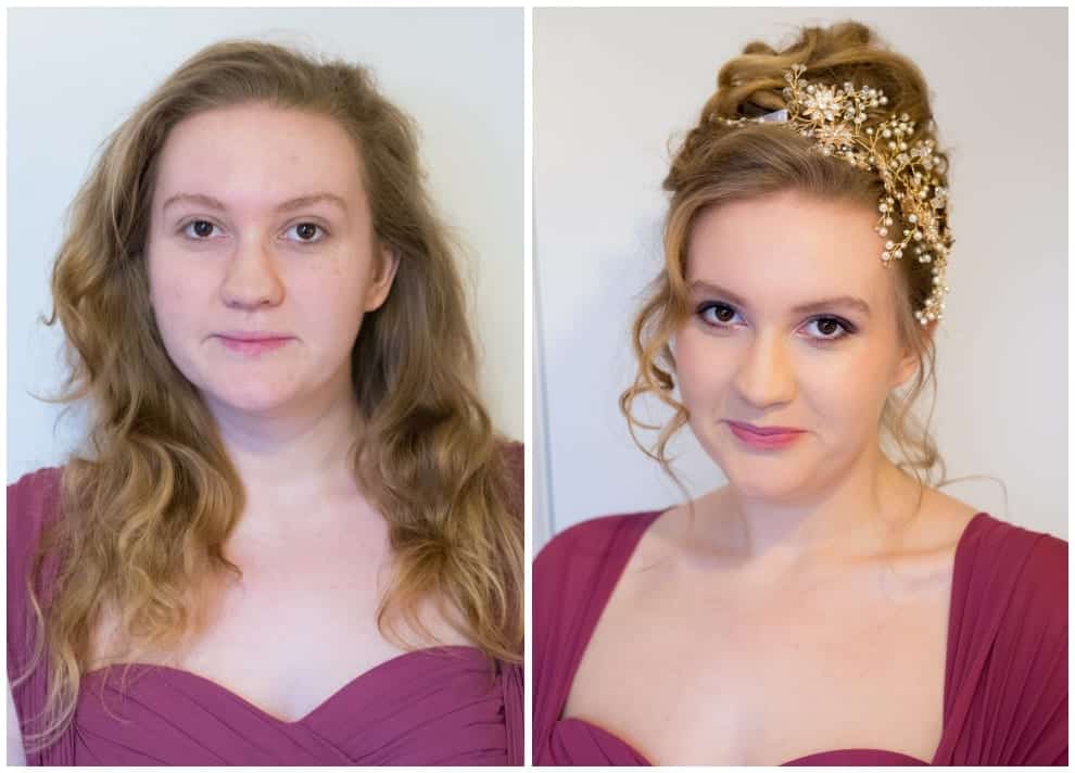 Before and after makeover shots of girl ready for prom